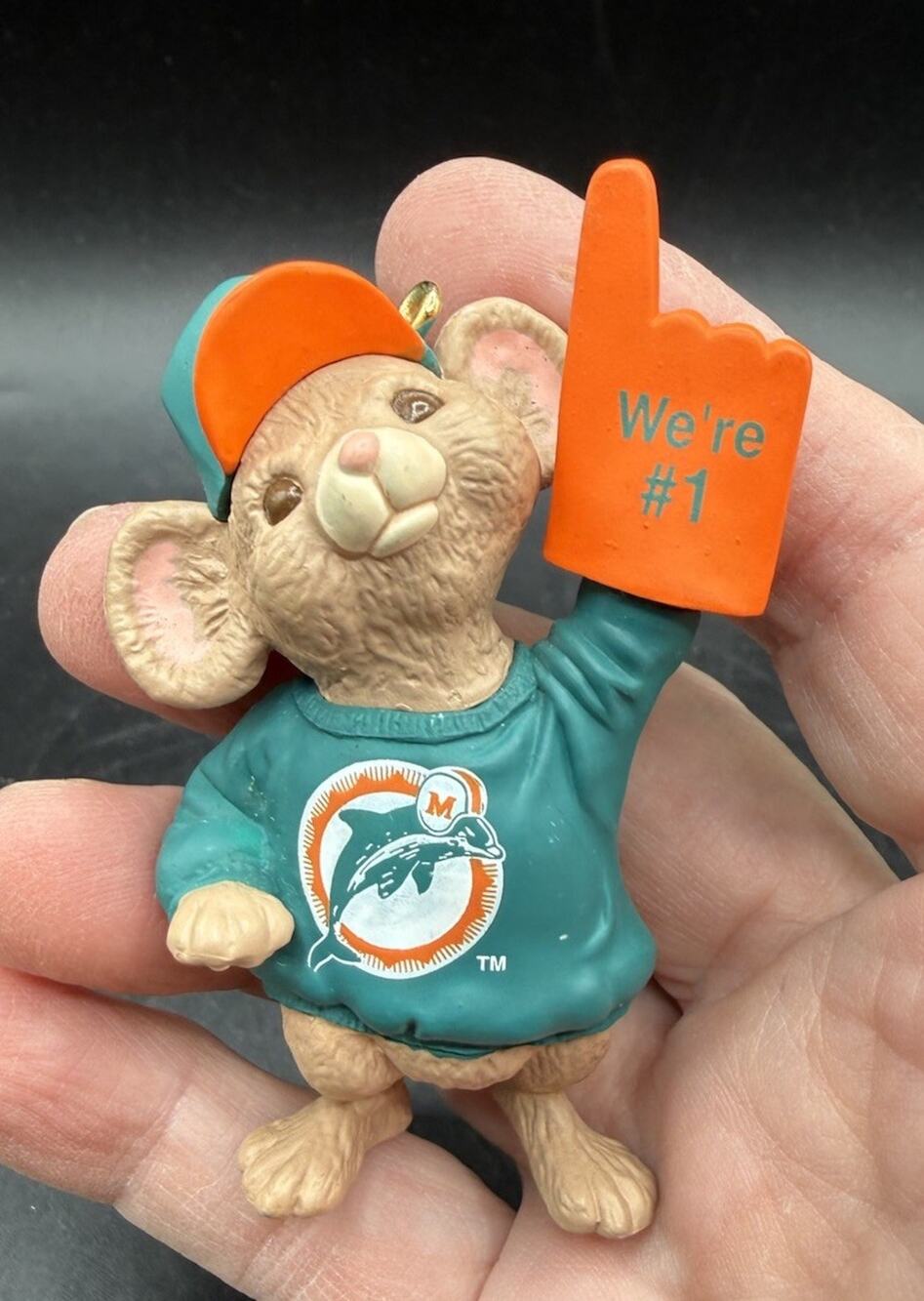 Vintage Hallmark Ornament NFL Miami Dolphins We're #1 Fan Mouse 1996 No Box LO32